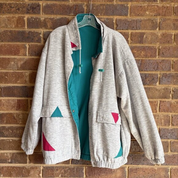 Vintage Westside Connection￼ Reversible Sweatshirt Jacket Gray Teal Womens Large - Picture 2 of 10